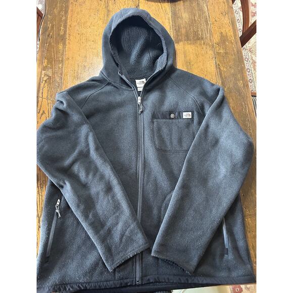 The North Face Men’s XL Full Zip Hooded Fleece Jacket Gray Pocket Logo - Picture 1 of 4